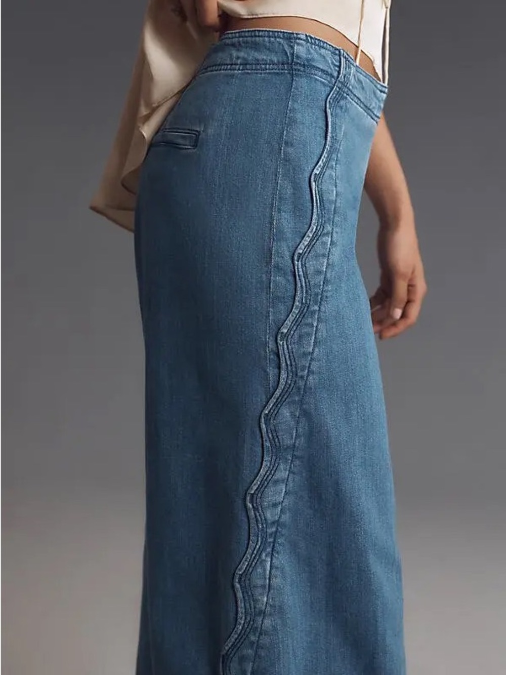 Maeve Scallop Edge Wide Leg Blue Jeans Boho Slouchy Cottagecore Size 29 - Picture 2 of 11